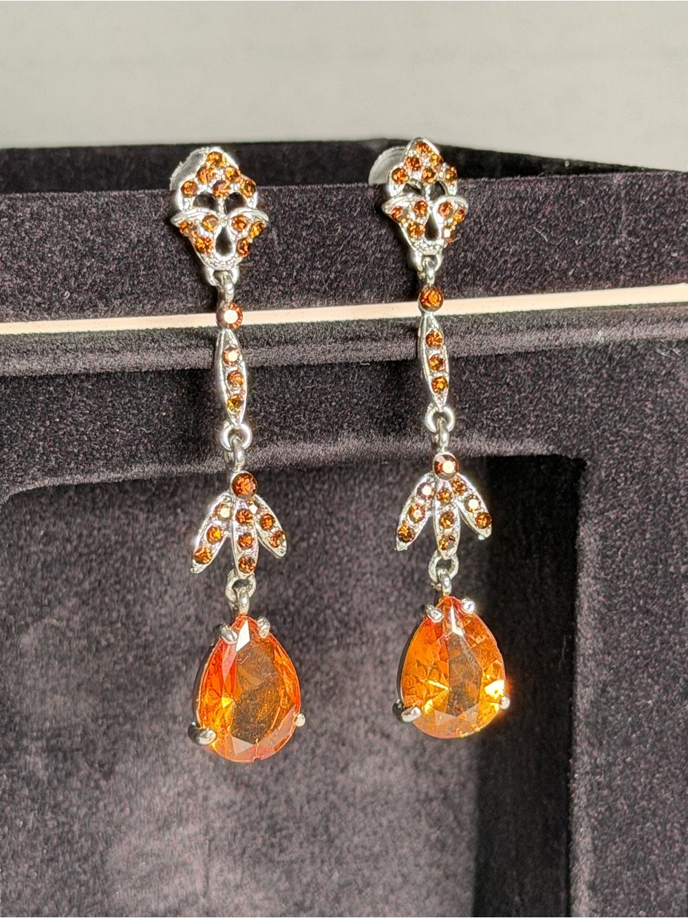 Accessorize Silver-Tone Orange Teardrop Dangle Earrings